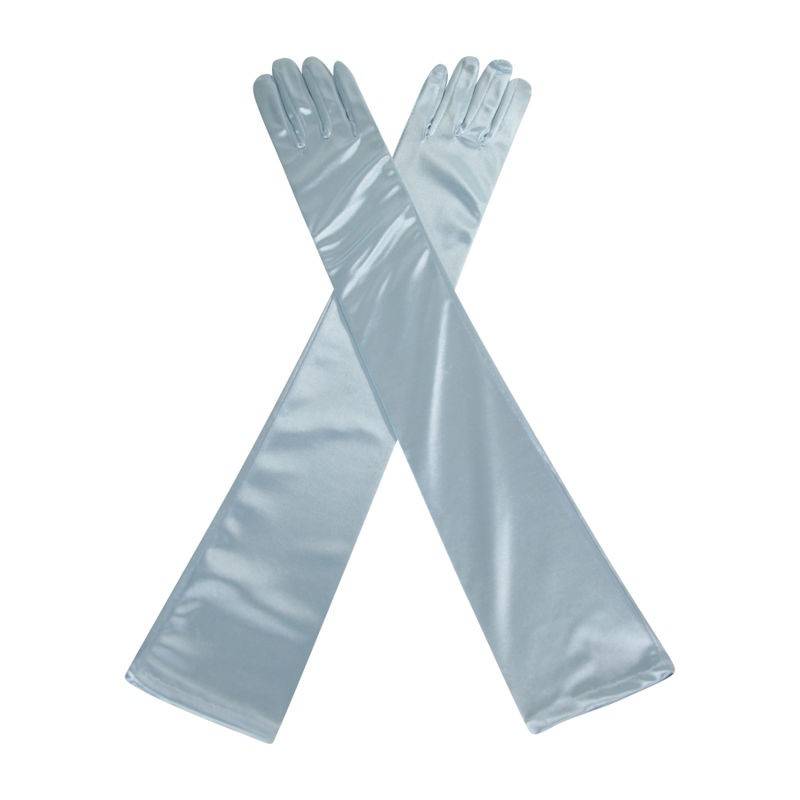 Light Blue Satin Long Glamorous Formal Gloves