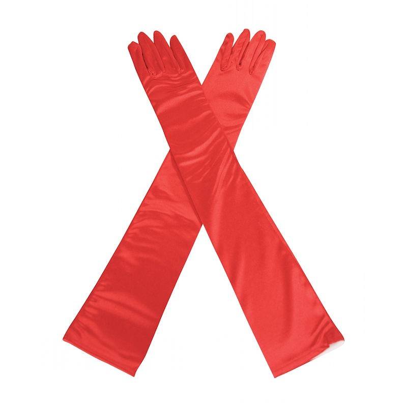 Red satin long shop gloves