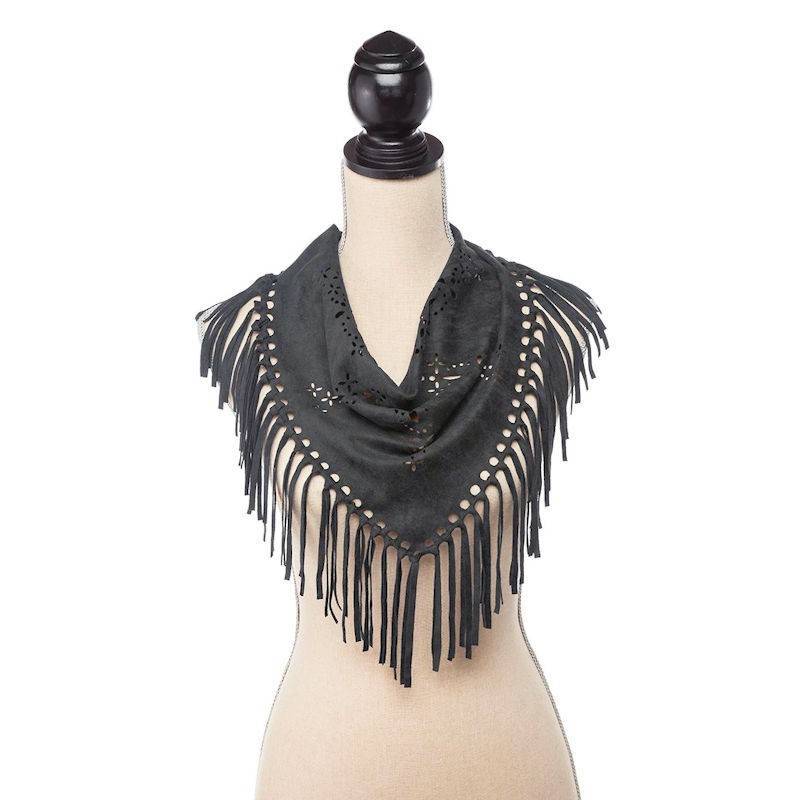 Bandanna Style Black with Fringe Neck Scarf