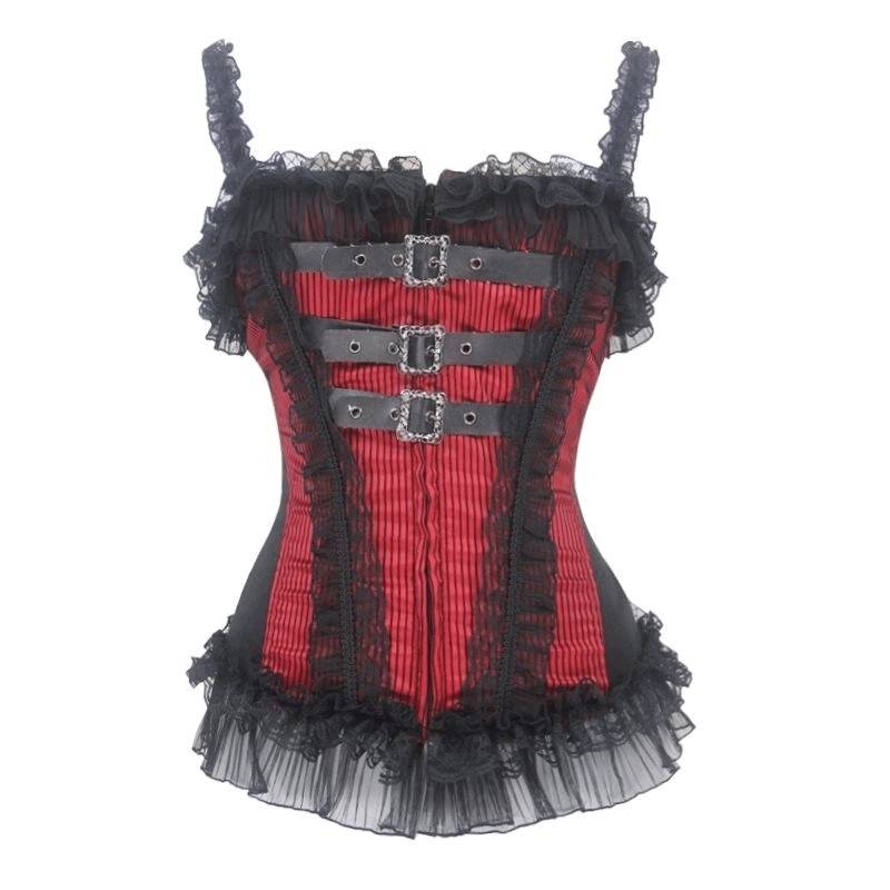 Fiery Buckles Stripes & Lace Corset