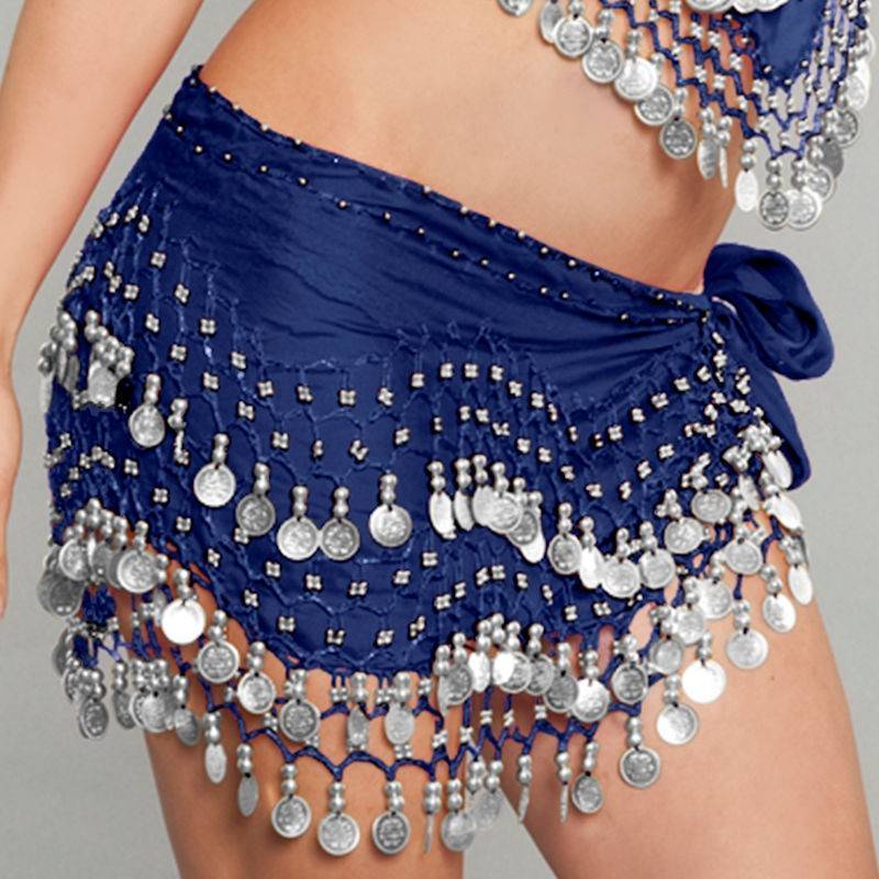 Belly Dance Costume Silver Coin Hip Scarf - $16.00