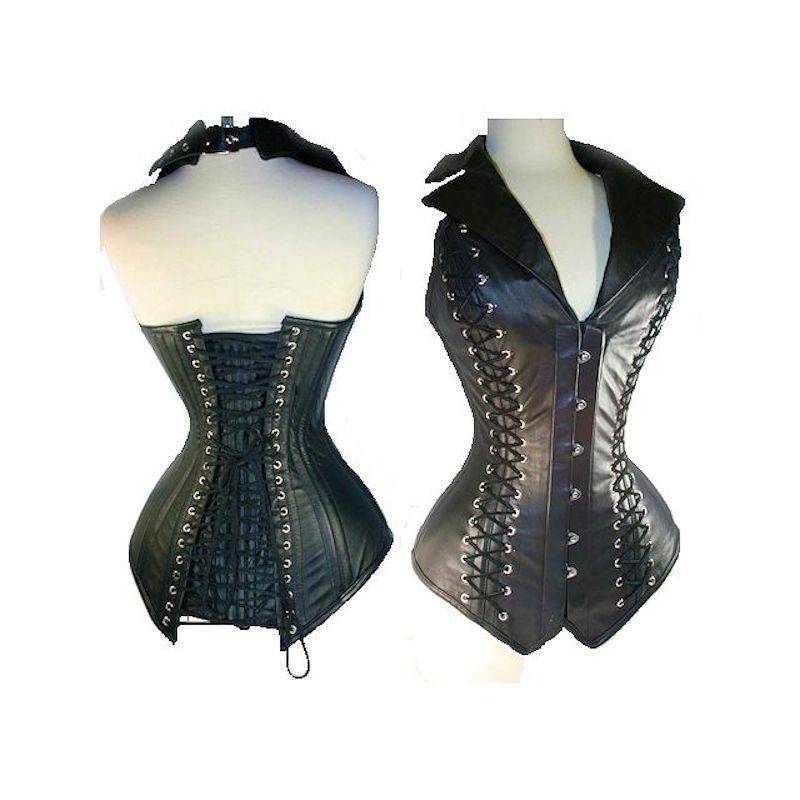 Steel Boned Black Corset Leather Vest - $62.00