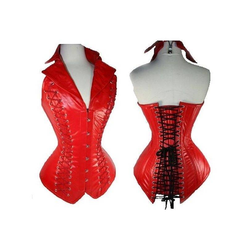 Steel Boned Red Corset Vest Leather Fiery Maiden - $68.00