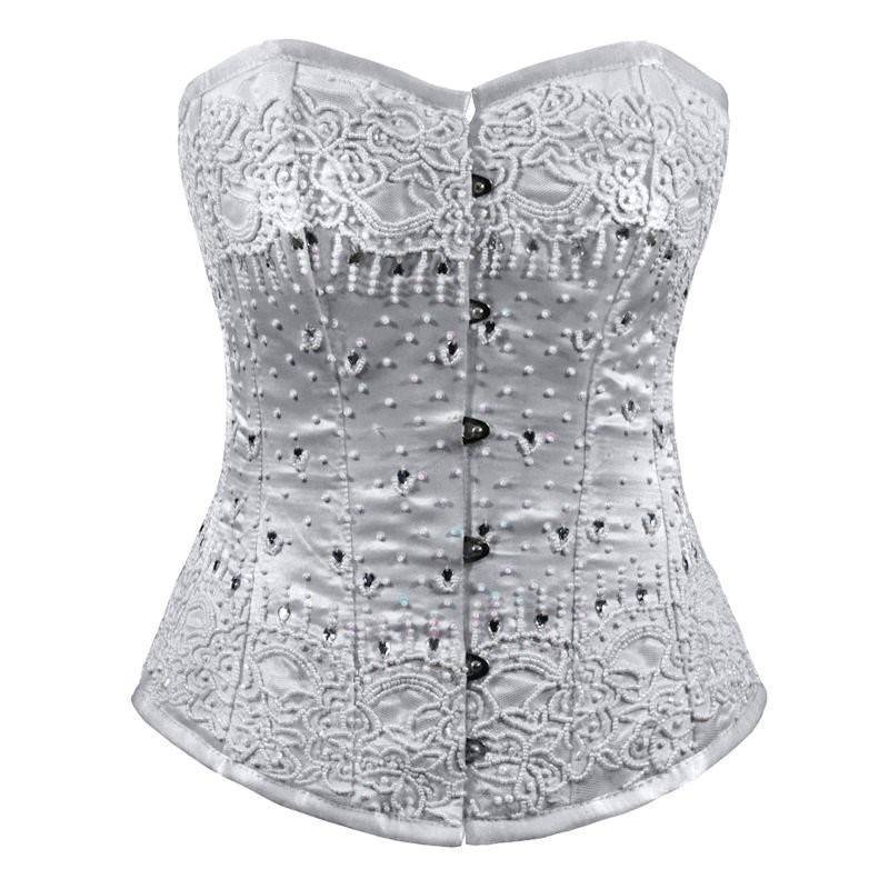 Steel Boned White Bridal Corset Beaded Bridal Elegance - $118.00