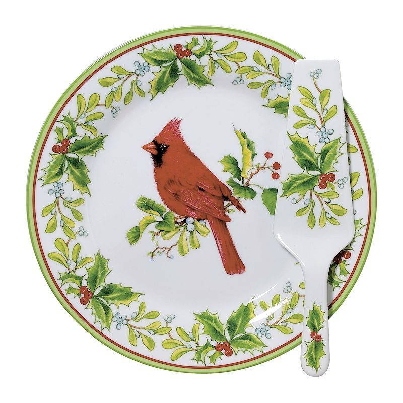 Cardinal Design Cake Plate Server Set from Andrea by Sadek