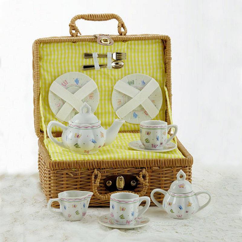 tea set wicker basket
