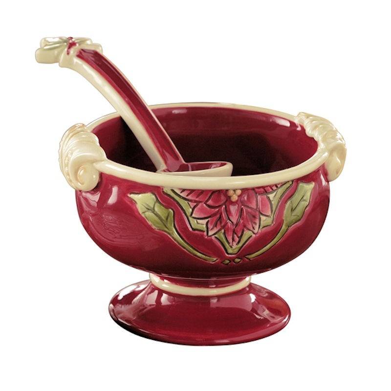 Poinsettia Design Christmas Serving Compote with Spoon