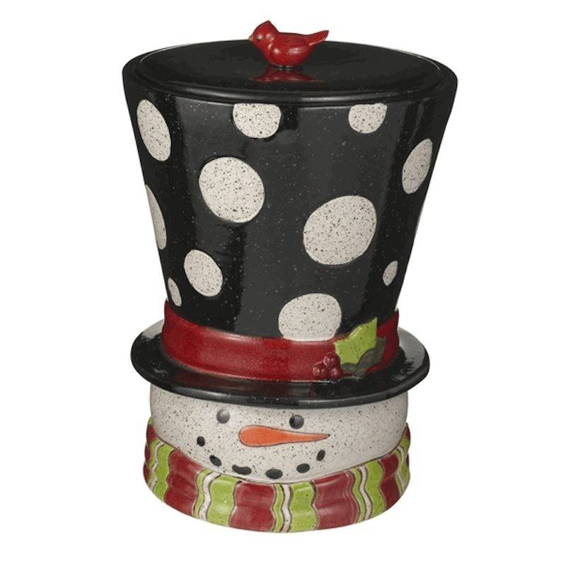 Snowman in Black Top Hat Christmas Cookie Jar