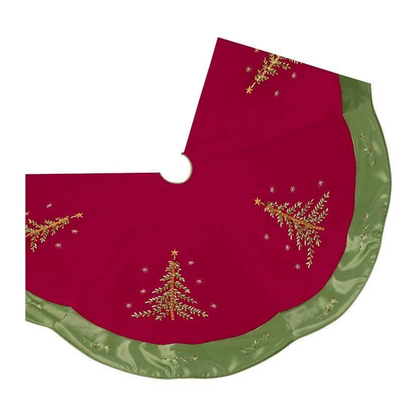 Christmas Tree Skirt Embroidered Holiday Tree - $64.00