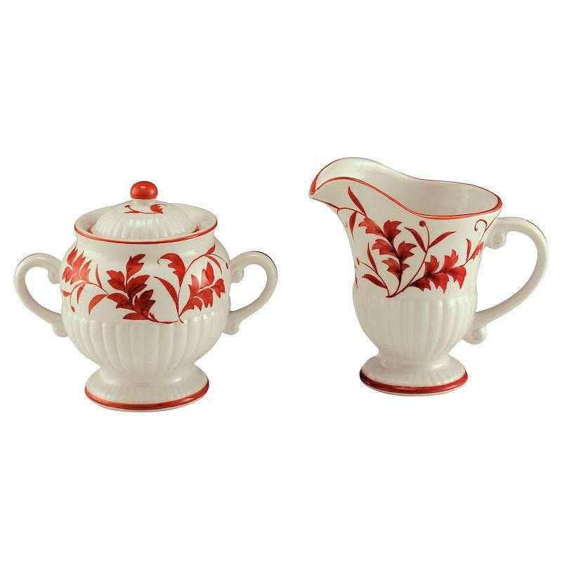 Cream and Sugar Set Red Leaf Design Andrea by Sadek - $26.00