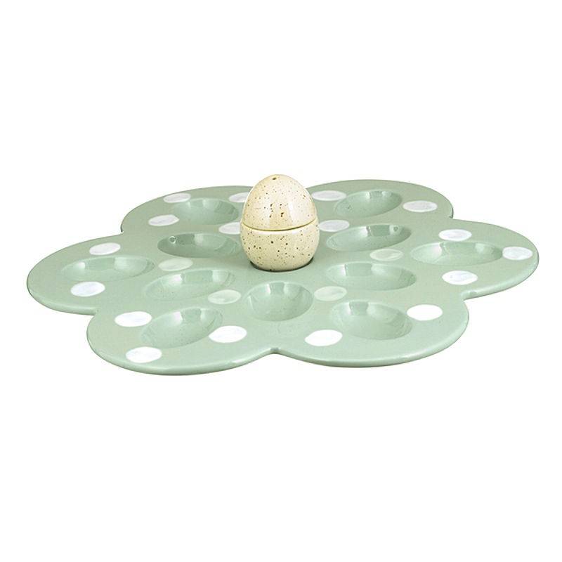 Flower Shape Deviled Egg Serving Plate with Salt & Pepper