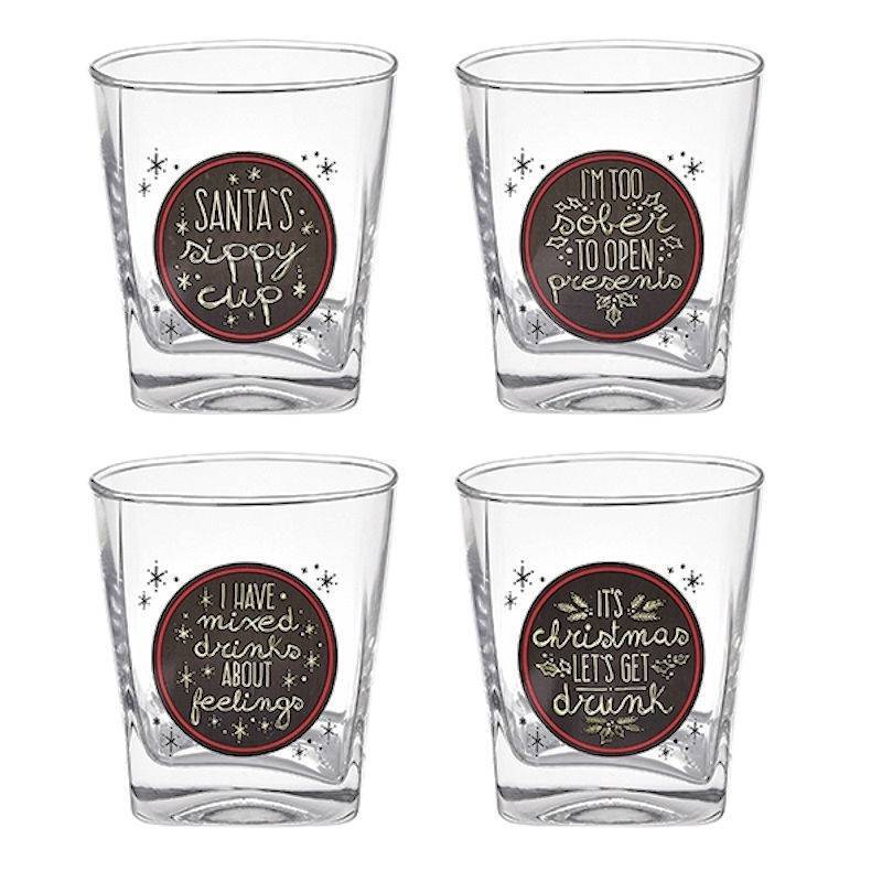 Tipsy Christmas Whiskey Glasses Set of 4 Funny Sayings