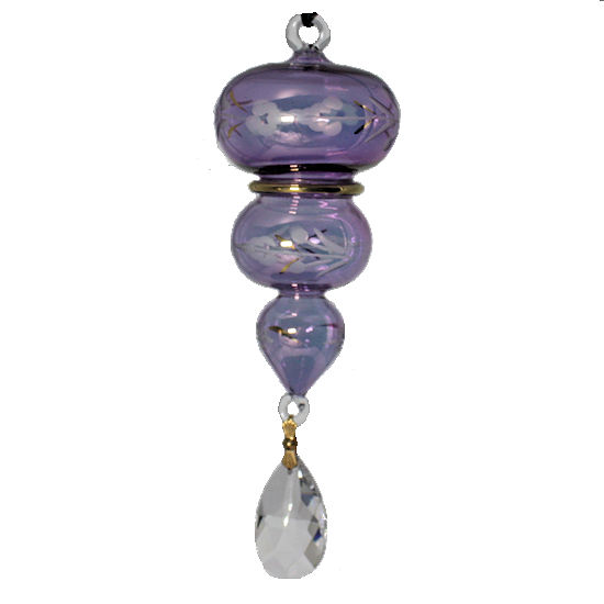 Triple Sphere Etched Glass Ornament with Crystal