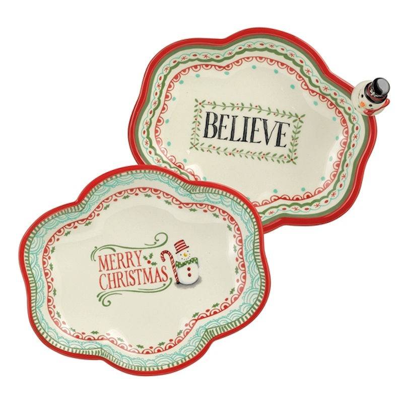 Snowman Nested Christmas Serving Plates Set of 2