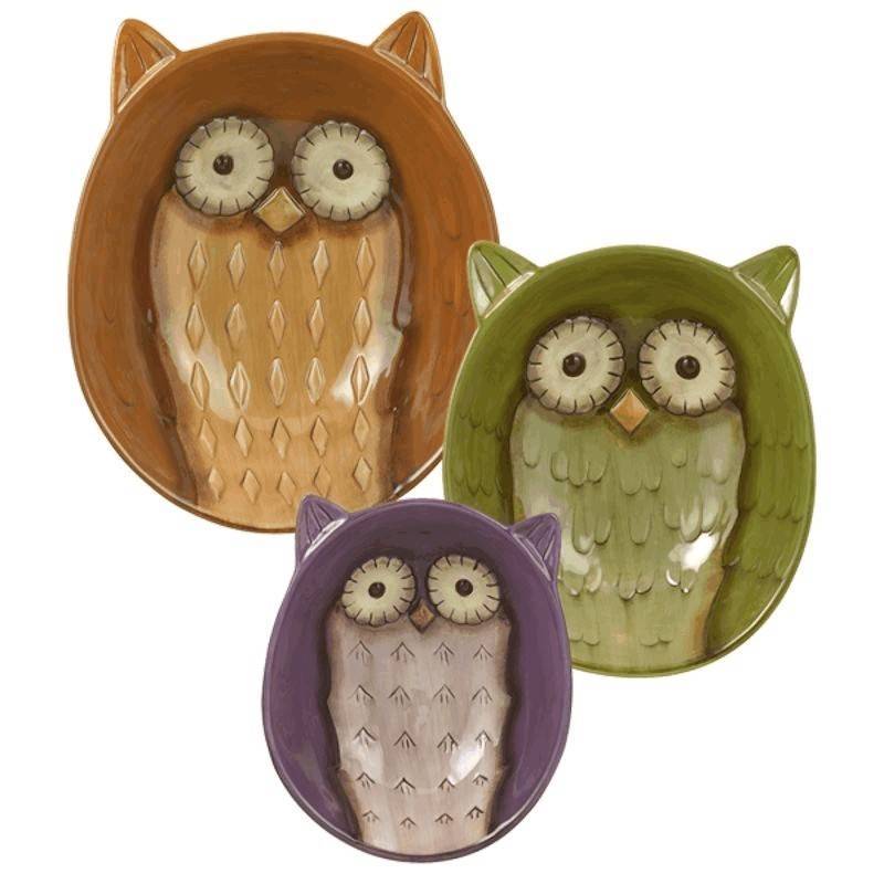 Crimson Hollow Owl Serving Bowls Nested Set of 3