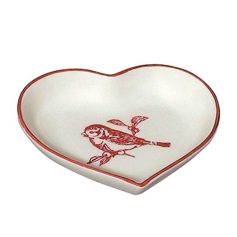 Red Bird Heart Shape Ring Holder Bowl