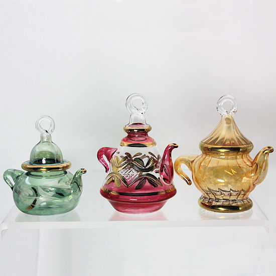 Teapot Ornaments Set of 3 Handmade Glass by Egyptian Museum