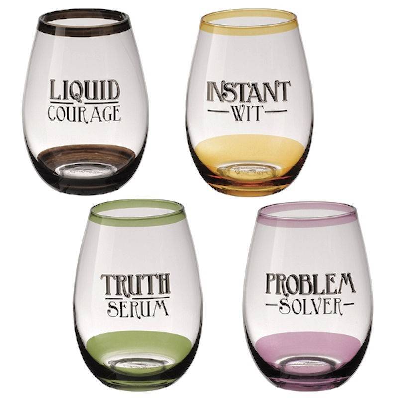 Funny Titles Stemless Wine Glass Set of 4