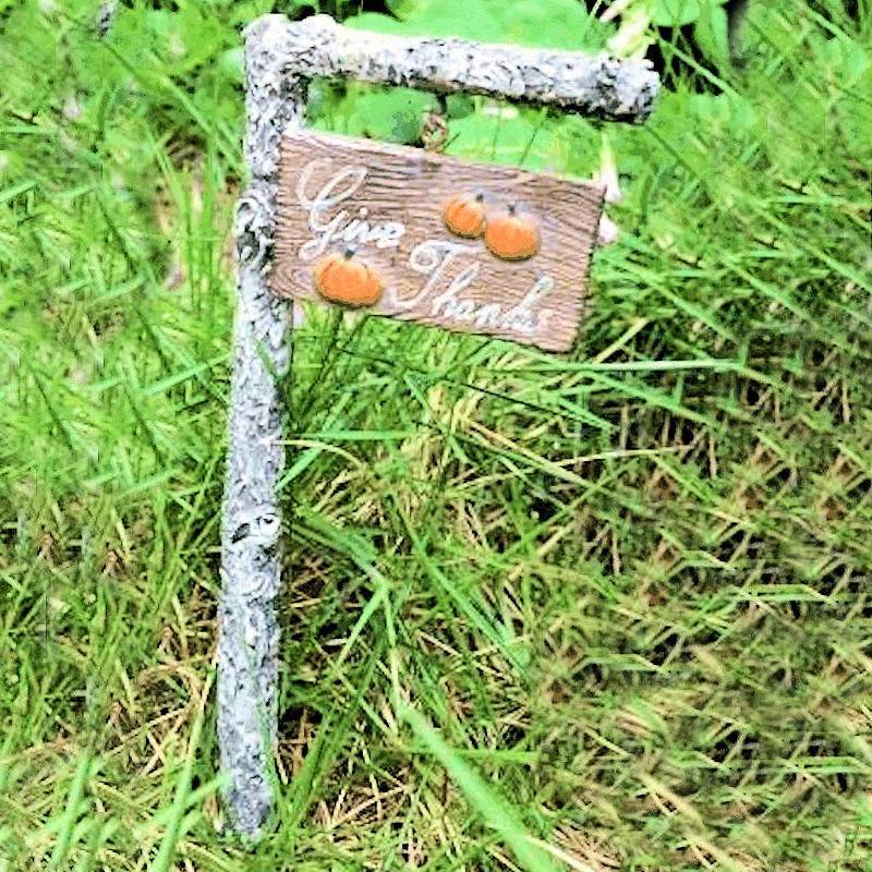 Give Thanks Fall Fairy Garden Sign Figurine