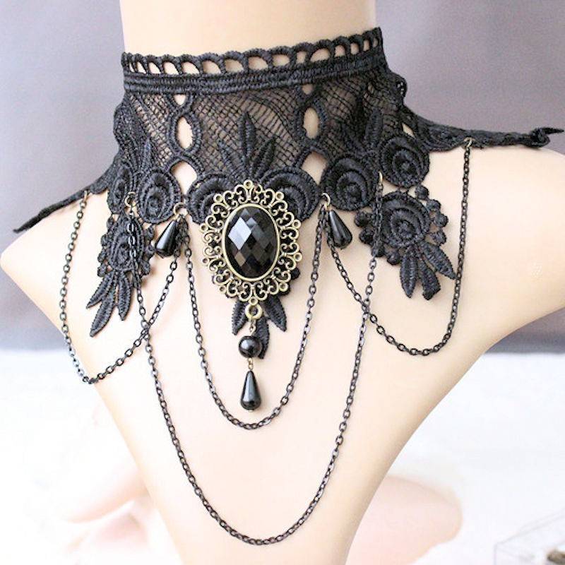 Black Lace and Charms Choker Necklace