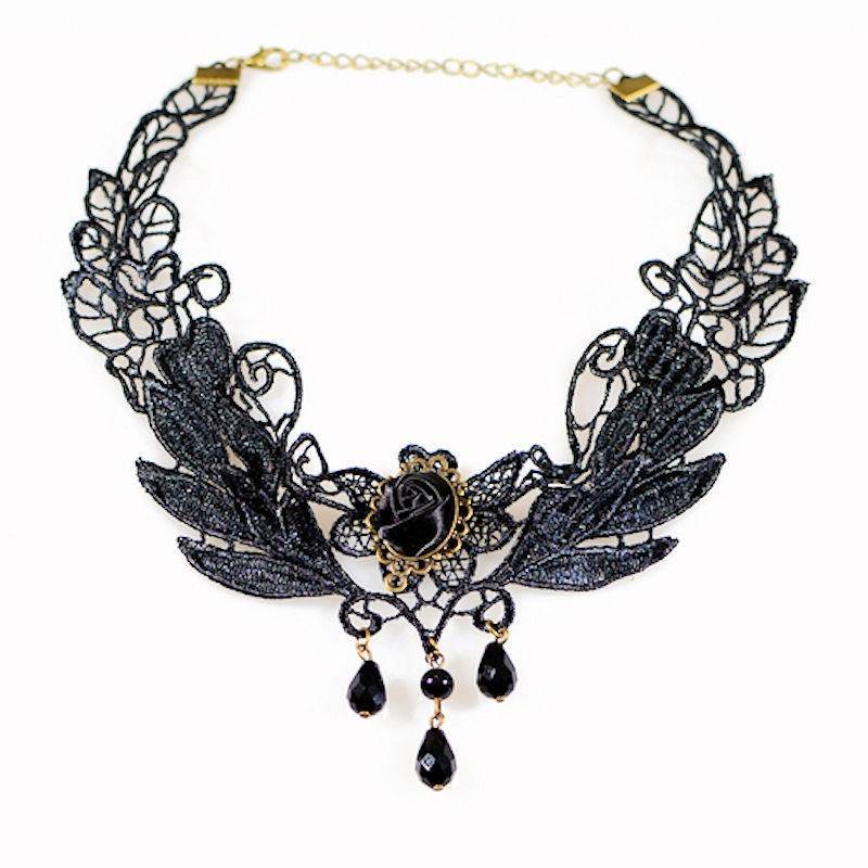 Black Rose in Lace Choker Necklace