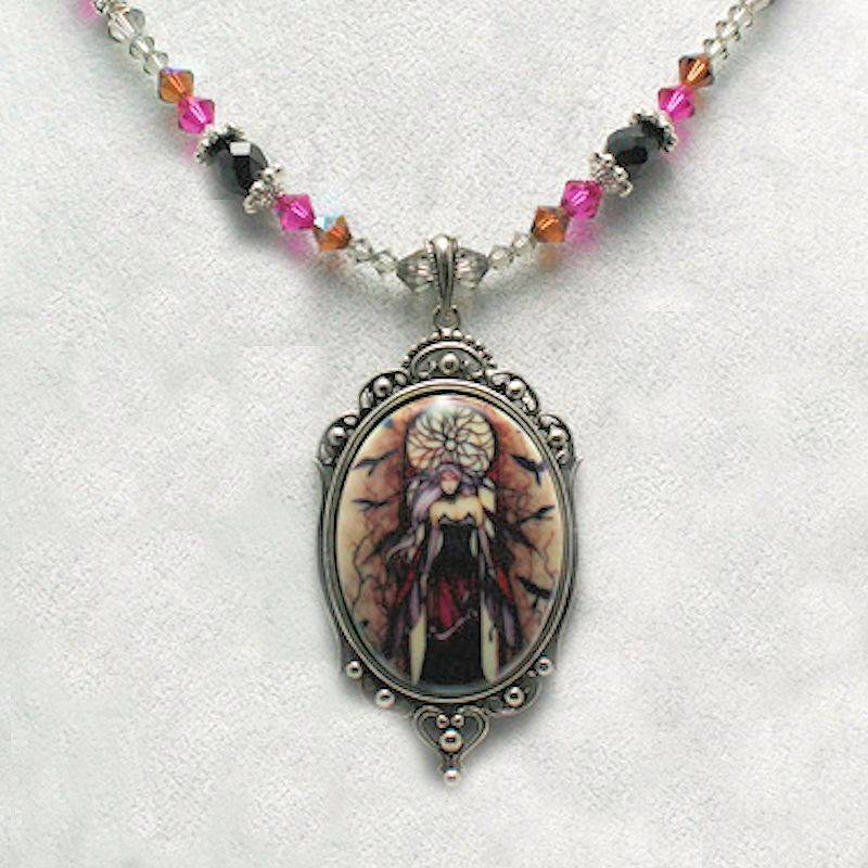Dark Queen Fantasy Art Beaded Necklace by Jessica Galbreth