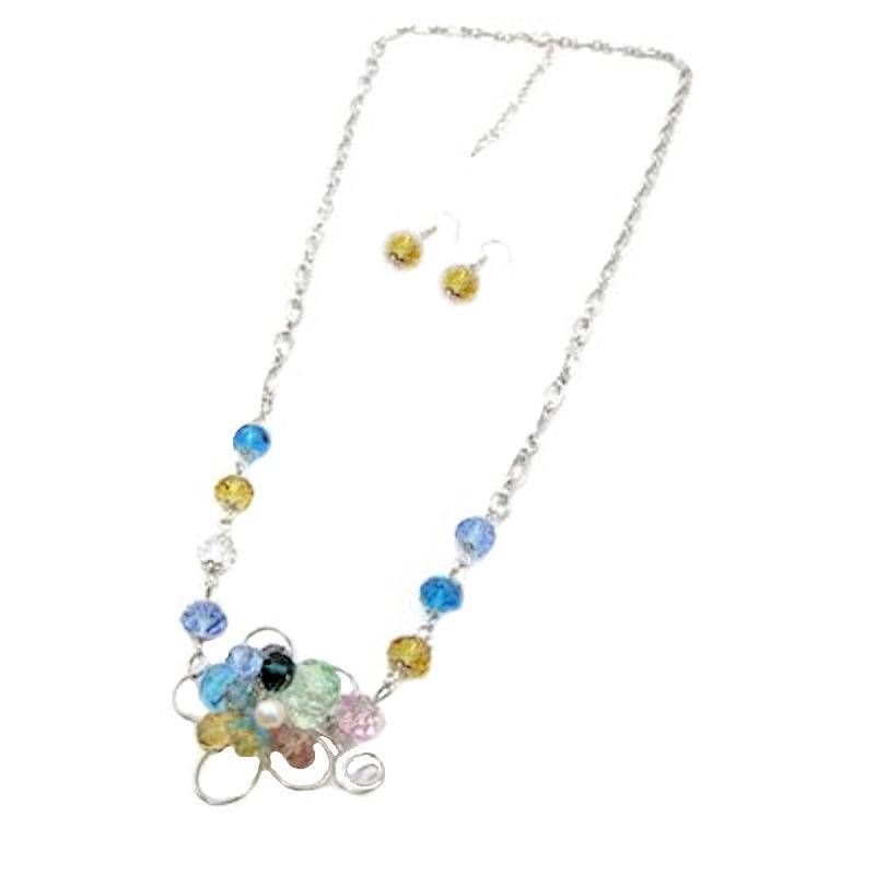 Charming Crystal Flower Necklace & Earrings Jewelry Set
