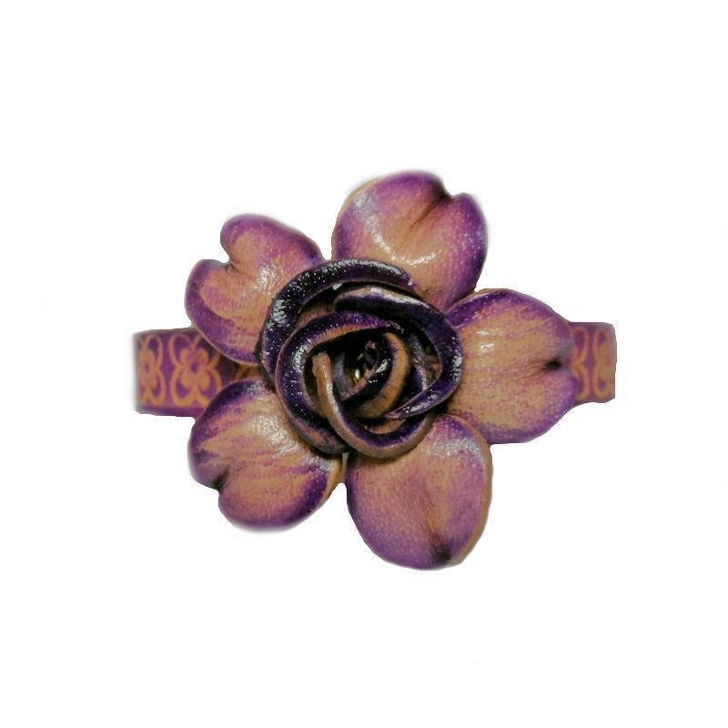 Mega Purple Rose Bloom Leather Flower Bracelet