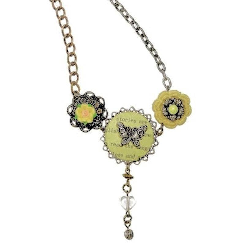 Butterfly and Flowers Pendant Necklace